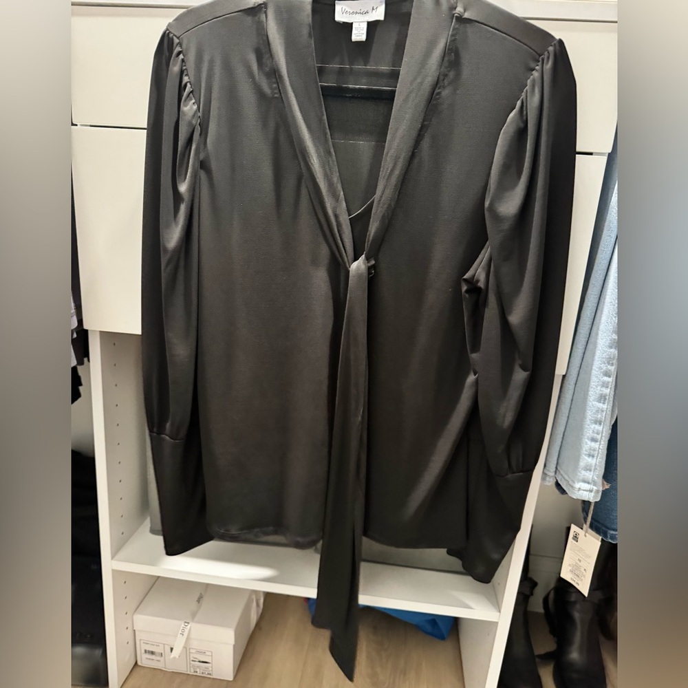Black dress top with neck bow
